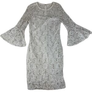 VTG LA SCALA USA Dress Floral Lace Sequin Bell Sleeve Womens M Event Formal Prom